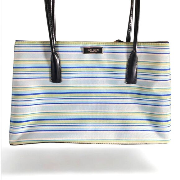 VINTAGE- KATE SPADE STRIPED SHOULDER BLUE/GREEN/BLACK - Picture 1 of 5